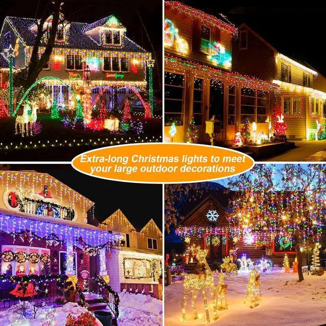 Alt view image 6 of 7 - Christmas Lights Super Long 1280 LED 131 FT LED String Lights with 240 Drops Plug in 8 Modes Christmas Decoration for Holiday Wedding Party Bedroom Garden Patio Outdoor Indoor (Multicolor)
