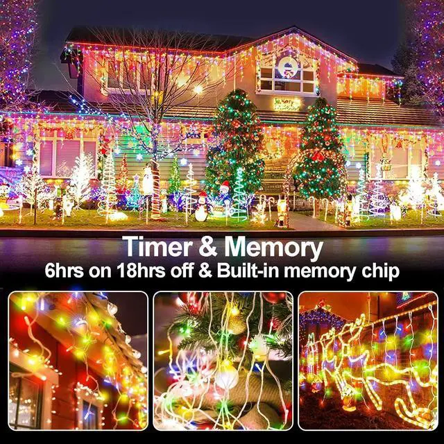 Alt view image 4 of 7 - Christmas Lights Super Long 1280 LED 131 FT LED String Lights with 240 Drops Plug in 8 Modes Christmas Decoration for Holiday Wedding Party Bedroom Garden Patio Outdoor Indoor (Multicolor)