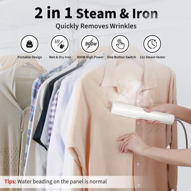 Alt view image 2 of 7 - Steamer for Clothes - Travel Iron Steamer, Portable Mini Handheld Garment Steamer, 2 in 1 Wet & Dry Ironing, 15s Fast Heat Up, 900W Wrinkles Remover Clothes Steamer for Home, Office and Travel, 120V