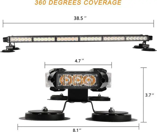 Alt view image 3 of 6 - 78 LED Strobe Light Bar Double Side Flashing High Intensity Emergency Warning Flash Strobe Light with Magnetic Base for Safety Construction Vehicles Tow Trucks Pickup (Amber)