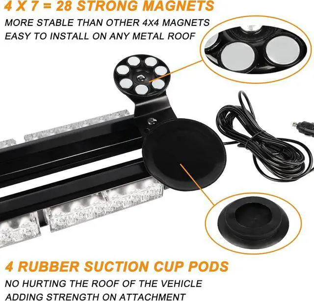 Alt view image 4 of 6 - 78 LED Strobe Light Bar Double Side Flashing High Intensity Emergency Warning Flash Strobe Light with Magnetic Base for Safety Construction Vehicles Tow Trucks Pickup (Amber)