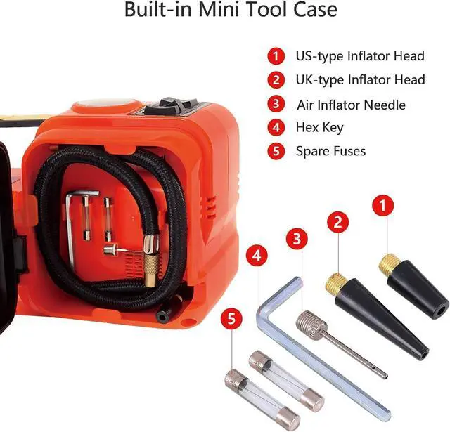 Alt view image 3 of 7 - Electric Car Jack 5Ton 12V Kit Car Jack Hydraulic (Lifting Range: 6.1~17.7 inch) with Inflator Electric Jack for Car SUV Sedan MPV Change Tires Garage Repair Emergency Kit