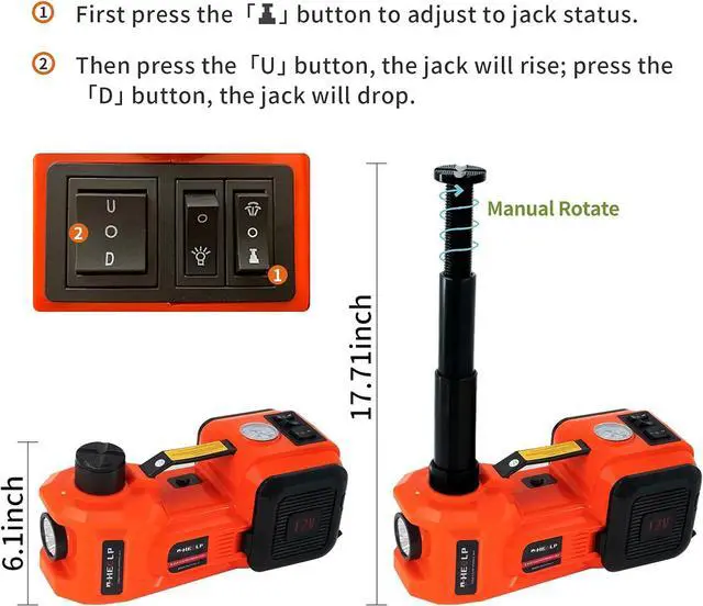 Alt view image 2 of 7 - Electric Car Jack 5Ton 12V Kit Car Jack Hydraulic (Lifting Range: 6.1~17.7 inch) with Inflator Electric Jack for Car SUV Sedan MPV Change Tires Garage Repair Emergency Kit