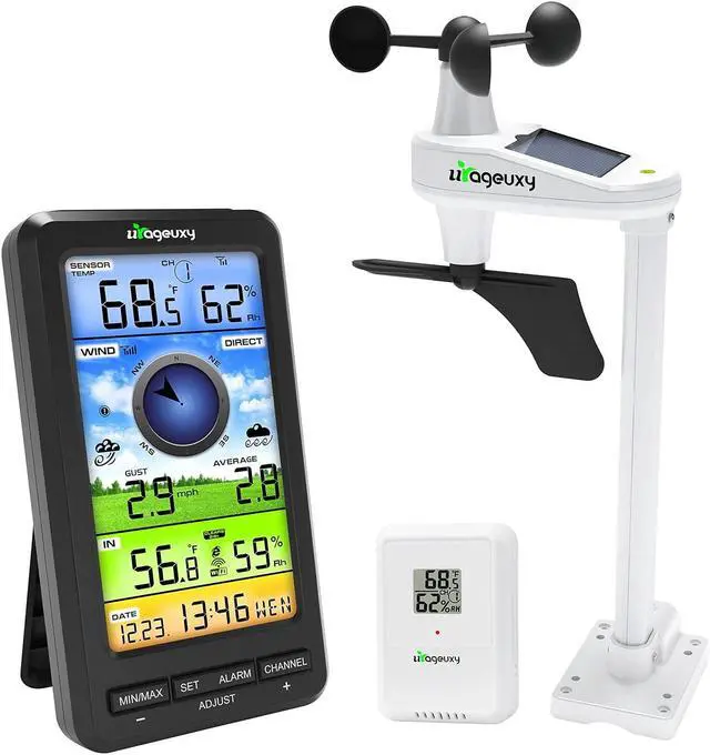 Main image of Wireless WiFi Weather Station Anemometer with Solar Wind Speed/Direction, and Indoor Outdoor Thermometer and Hygrometer