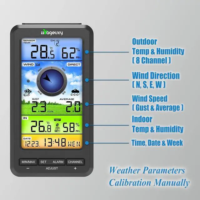Alt view image 4 of 7 - Wireless WiFi Weather Station Anemometer with Solar Wind Speed/Direction, and Indoor Outdoor Thermometer and Hygrometer