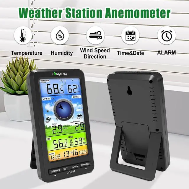 Alt view image 5 of 7 - Wireless WiFi Weather Station Anemometer with Solar Wind Speed/Direction, and Indoor Outdoor Thermometer and Hygrometer
