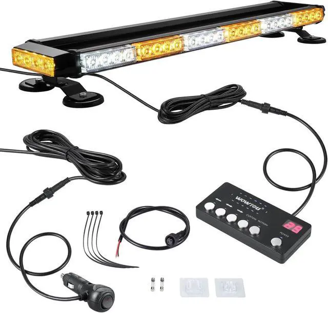 Main image of Rooftop Safety Flashing 56 LED Amber White Emergency Light Bar with Controller for Construction Vehicles Tow Trucks Snow Plows, Strong Magnetic Strobe Beacon Lights
