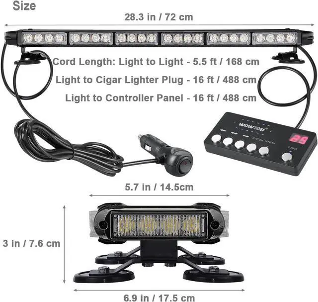 Alt view image 2 of 7 - Rooftop Safety Flashing 56 LED Amber White Emergency Light Bar with Controller for Construction Vehicles Tow Trucks Snow Plows, Strong Magnetic Strobe Beacon Lights
