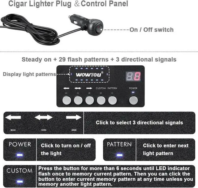 Alt view image 4 of 7 - Rooftop Safety Flashing 56 LED Amber White Emergency Light Bar with Controller for Construction Vehicles Tow Trucks Snow Plows, Strong Magnetic Strobe Beacon Lights
