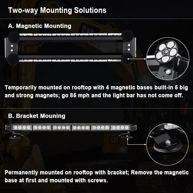 Alt view image 5 of 7 - Rooftop Safety Flashing 56 LED Amber White Emergency Light Bar with Controller for Construction Vehicles Tow Trucks Snow Plows, Strong Magnetic Strobe Beacon Lights