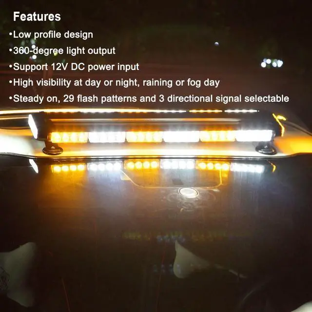 Alt view image 6 of 7 - Rooftop Safety Flashing 56 LED Amber White Emergency Light Bar with Controller for Construction Vehicles Tow Trucks Snow Plows, Strong Magnetic Strobe Beacon Lights