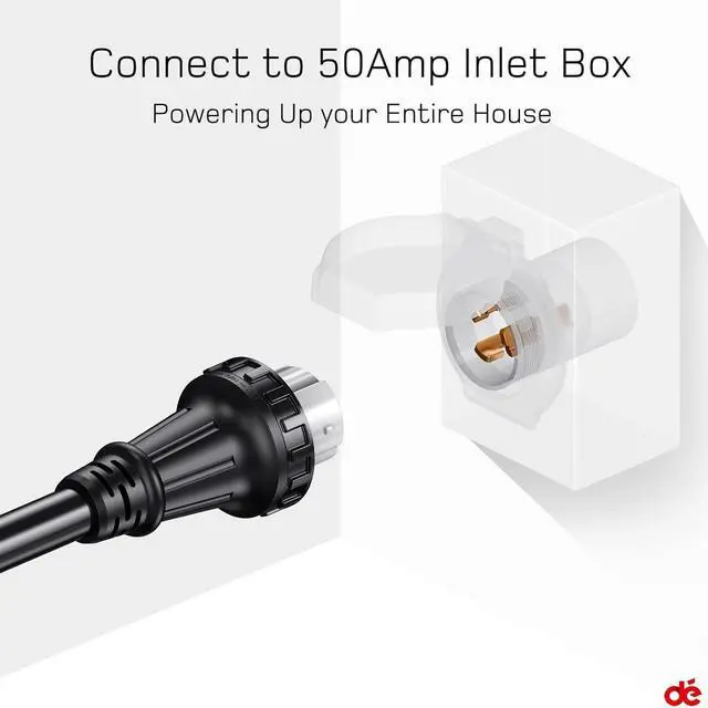 Alt view image 4 of 6 - 50 Amp Generator Cord, 15ft Generator Extension Cord with Organizer, NEMA 14-50P to SS2-50R 4 Prong 50A Power Cord for 50A Inlet Box, CS6375 Twist Lock Connectors STW 6/3+ 8/1 AWG Wire- ETL Listed