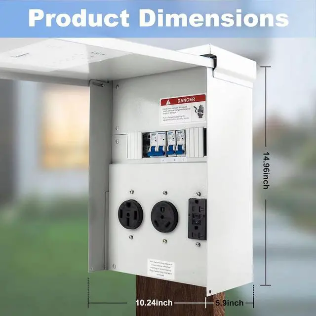 Alt view image 6 of 6 - Power Outlet Panel, with 20, 30, 50 Amp Receptacle Installed, Tocretoare Prewired RV Power Outlet Box, NEMA 3R Enclosed and Weatherproof, Fit for RV Camper Travel and Construction Sites