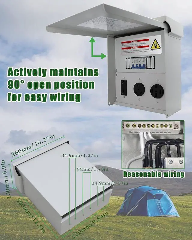 Alt view image 2 of 5 - Power Outlet Panel, RV Electrical Outlet Panel with 20, 30, 50 Amp Receptacle Installed, with Breaker, Prewired and Unmetered, Weatherproof, Fit for motorhomes and Construction Sites
