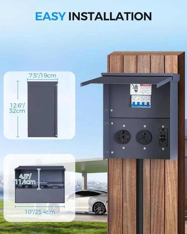 Alt view image 2 of 7 - Power Outlet Panel, Weatherproof RV Electrical Outlet Panel, RV Electrical Breaker Box with 20/30/50 Amp Receptacle Installed, Prewired Circuit for RV's Campers Motorhomes U65OB06
