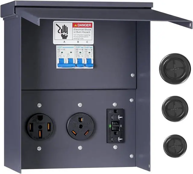 Main image of Power Outlet Panel, Weatherproof RV Electrical Outlet Panel, RV Electrical Breaker Box with 20/30/50 Amp Receptacle Installed, Prewired Circuit for RV's Campers Motorhomes U65OB06