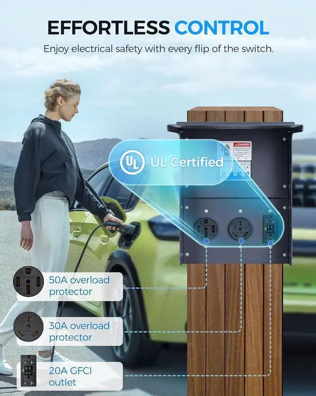 Alt view image 4 of 7 - Power Outlet Panel, Weatherproof RV Electrical Outlet Panel, RV Electrical Breaker Box with 20/30/50 Amp Receptacle Installed, Prewired Circuit for RV's Campers Motorhomes U65OB06