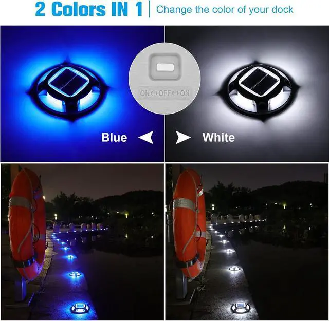 Alt view image 2 of 6 - Solar Dock Marine Lights 12 Pack,2 Colors in 1,Outdoor LED Solar Powered Waterproof Driveway Marker Deck Lights for Warning Step Sidewalk Pathway (White/Blue)