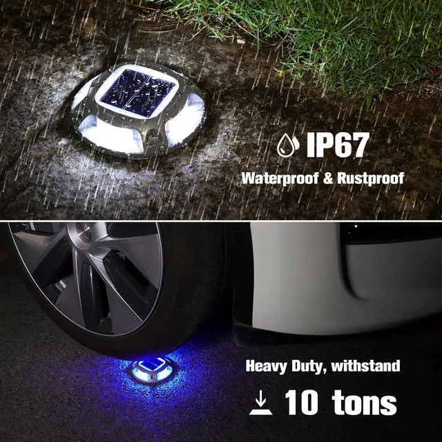 Alt view image 4 of 6 - Solar Dock Marine Lights 12 Pack,2 Colors in 1,Outdoor LED Solar Powered Waterproof Driveway Marker Deck Lights for Warning Step Sidewalk Pathway (White/Blue)