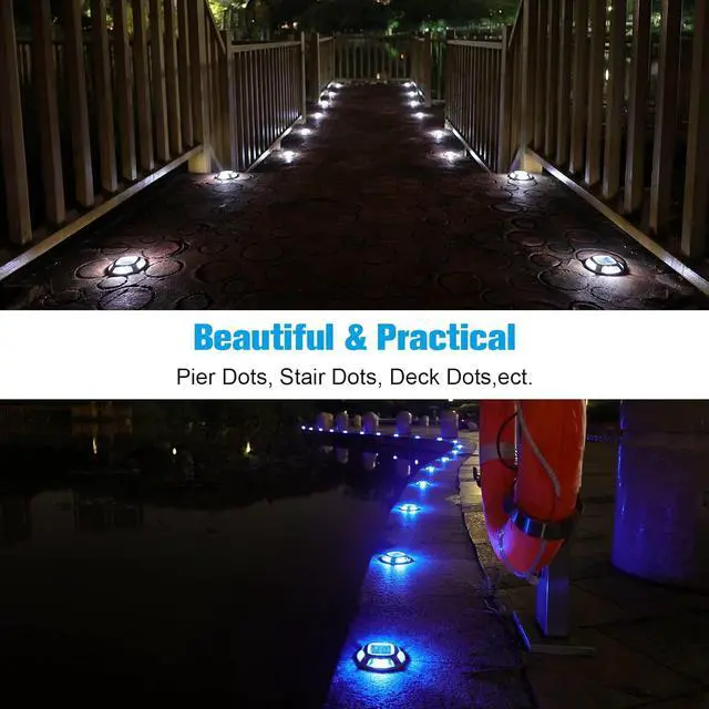 Alt view image 6 of 6 - Solar Dock Marine Lights 12 Pack,2 Colors in 1,Outdoor LED Solar Powered Waterproof Driveway Marker Deck Lights for Warning Step Sidewalk Pathway (White/Blue)