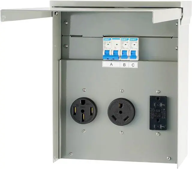 Main image of Power Outlet Panel, Weatherproof RV Electrical Breaker Box with a 20/30/50 Amp Receptacle Installed, Prewired Circuit NEMA 14-50R/NEMA TT-30R / 20A GFCI for RV Camper Trailer Motorhome