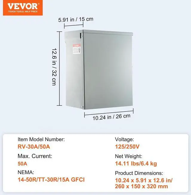 Alt view image 7 of 7 - Power Outlet Panel, Weatherproof RV Electrical Breaker Box with a 20/30/50 Amp Receptacle Installed, Prewired Circuit NEMA 14-50R/NEMA TT-30R / 20A GFCI for RV Camper Trailer Motorhome