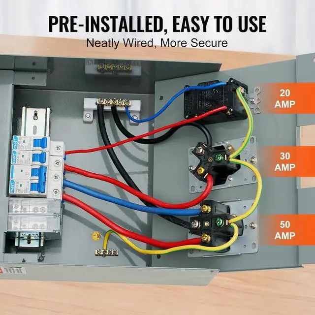 Alt view image 6 of 7 - Power Outlet Panel, Weatherproof RV Electrical Breaker Box with a 20/30/50 Amp Receptacle Installed, Prewired Circuit NEMA 14-50R/NEMA TT-30R / 20A GFCI for RV Camper Trailer Motorhome