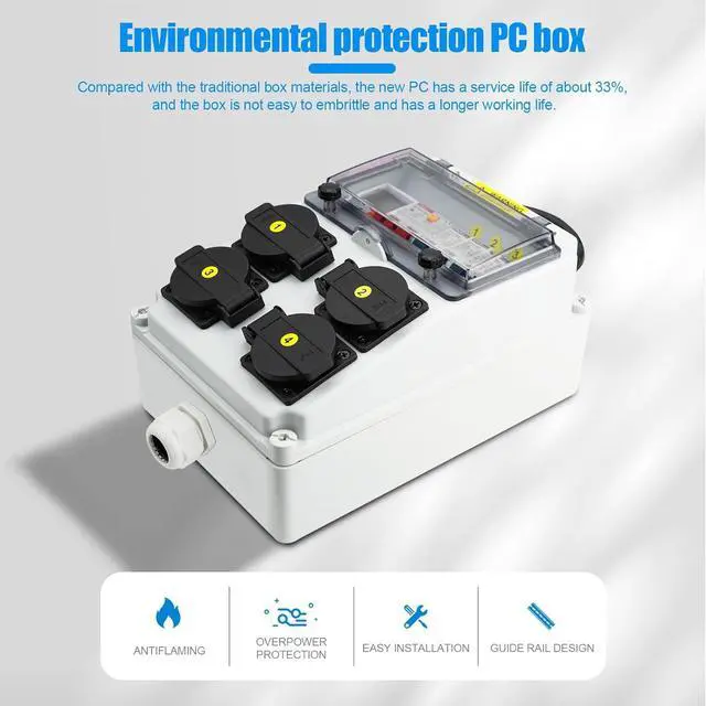 Alt view image 2 of 7 - Power Distribution Box, 110V 80A Electricity Meter Electrical Box with NEMA 5-20 Power Outlet Pane,IP54 Electrical Breaker Socket Distribution Box for Construction Sites, workshops and Factories
