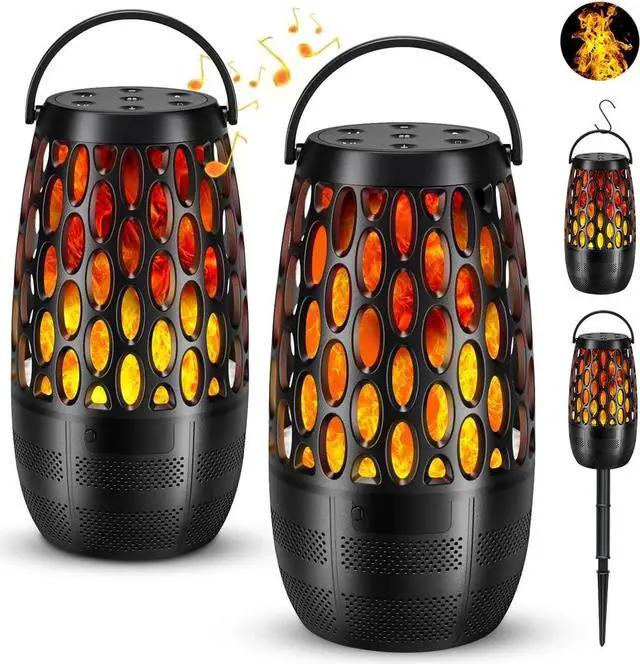 Main image of 2 Pack Outdoor Bluetooth Speakers,Waterproof Speakers with Stake & Hook,Sync Up to 100 Speakers,Torch Lantern for Patio Pool Party,Gifts for Men