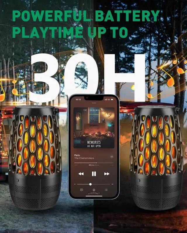 Alt view image 5 of 7 - 2 Pack Outdoor Bluetooth Speakers,Waterproof Speakers with Stake & Hook,Sync Up to 100 Speakers,Torch Lantern for Patio Pool Party,Gifts for Men