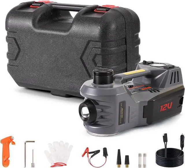 Main image of Electric Car Jack with Tire Inflator 5 Ton Floor Jack Hydraulic, Electric Hydraulic Jack with LED Light Car Lift for VehicleRoadside Emergency Tire Repair Kit (Gray)