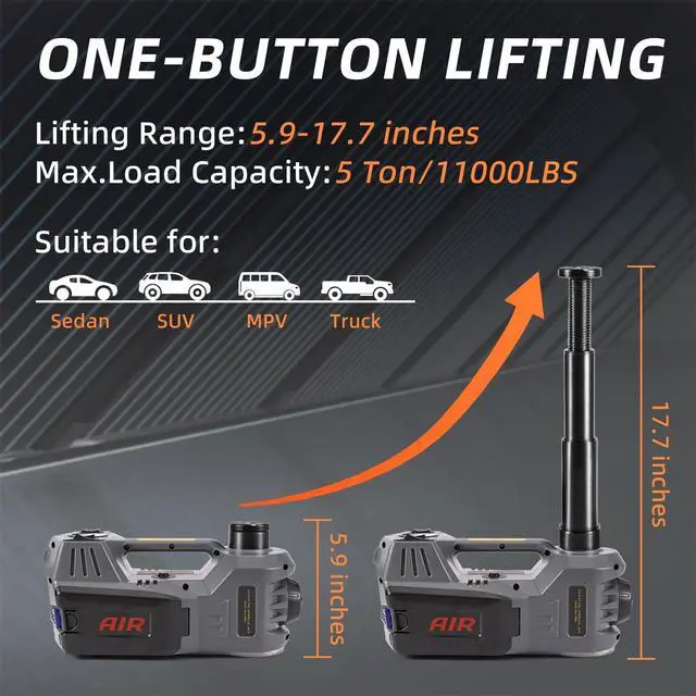 Alt view image 2 of 6 - Electric Car Jack with Tire Inflator 5 Ton Floor Jack Hydraulic, Electric Hydraulic Jack with LED Light Car Lift for VehicleRoadside Emergency Tire Repair Kit (Gray)