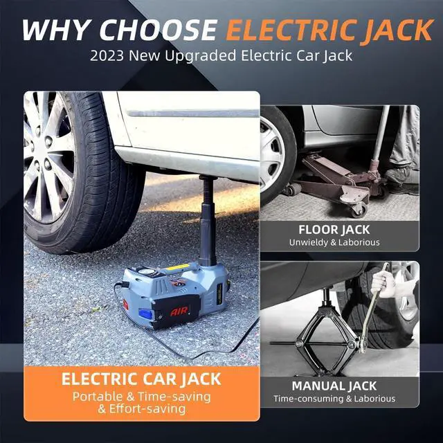 Alt view image 4 of 6 - Electric Car Jack with Tire Inflator 5 Ton Floor Jack Hydraulic, Electric Hydraulic Jack with LED Light Car Lift for VehicleRoadside Emergency Tire Repair Kit (Gray)