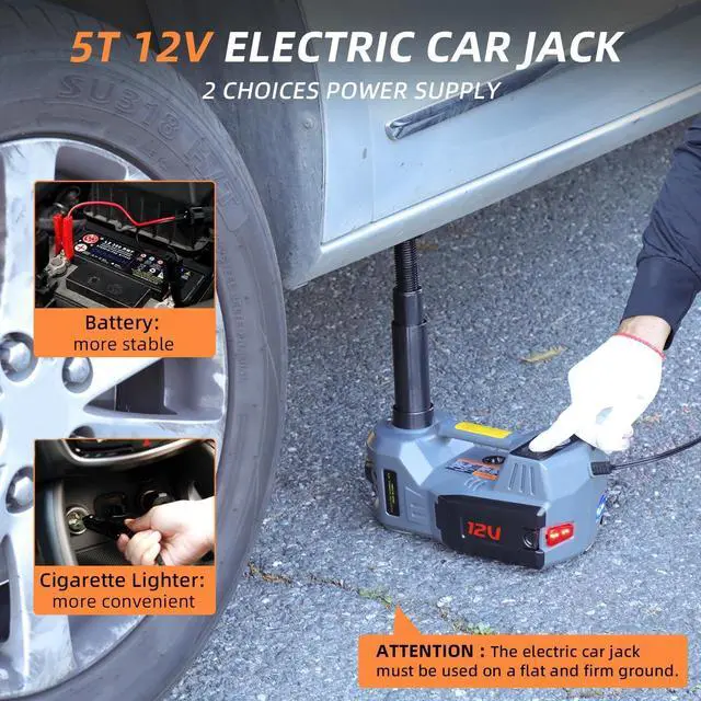 Alt view image 5 of 6 - Electric Car Jack with Tire Inflator 5 Ton Floor Jack Hydraulic, Electric Hydraulic Jack with LED Light Car Lift for VehicleRoadside Emergency Tire Repair Kit (Gray)