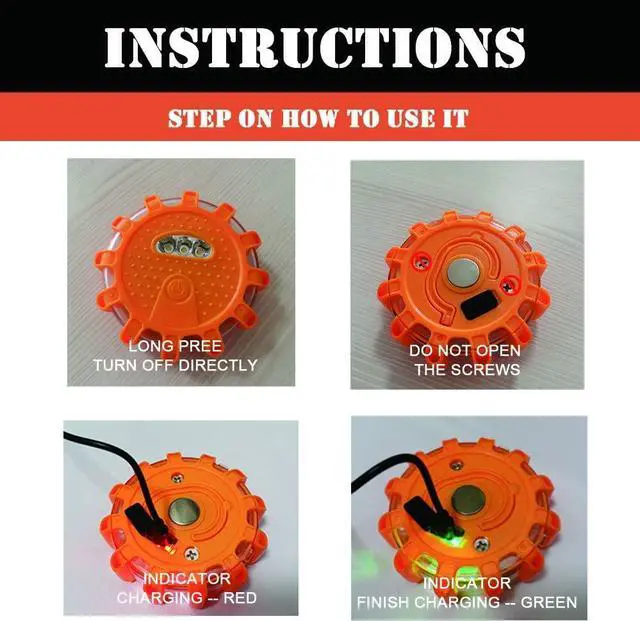 Alt view image 4 of 7 - USB Rechargeable LED Road Flares Emergency Lights-Roadside Warning Car Safety Beacon Flashing Disc Flare Kit with Magnetic Base for Vehicles & Boat | 12 Beacon Disc Pack