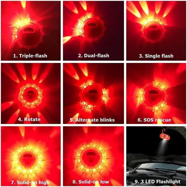 Alt view image 5 of 7 - USB Rechargeable LED Road Flares Emergency Lights-Roadside Warning Car Safety Beacon Flashing Disc Flare Kit with Magnetic Base for Vehicles & Boat | 12 Beacon Disc Pack