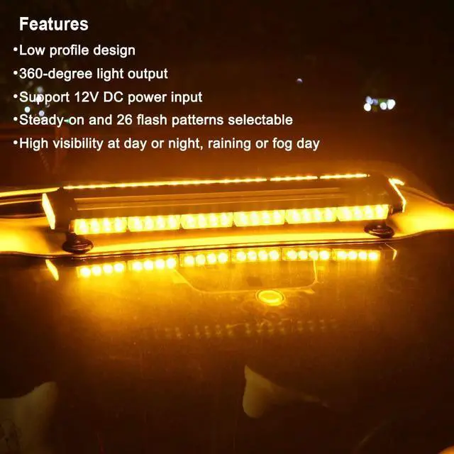 Alt view image 2 of 6 - Rooftop Safety Flashing 56 LED Amber Strobe Light Bar for Tow Trucks Construction Vehicles Snow Plows, Strong Magnetic Emergency Warning Beacon Lights