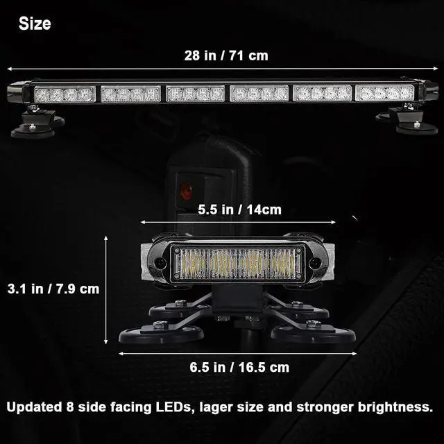 Alt view image 3 of 6 - Rooftop Safety Flashing 56 LED Amber Strobe Light Bar for Tow Trucks Construction Vehicles Snow Plows, Strong Magnetic Emergency Warning Beacon Lights