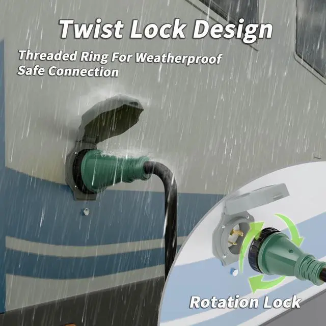 Alt view image 3 of 7 - 50 Amp Generator Cord, 15FT 50 Amp RV Extension Cord with Twist Lock, Generator Cord 50A 4 Prong Green, NEMA 14-50P/SS2-50R Heavy Duty 6/3+8/1 AWG STW Wire for RV Camper & Generator to House