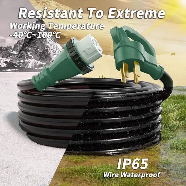 Alt view image 7 of 7 - 50 Amp Generator Cord, 15FT 50 Amp RV Extension Cord with Twist Lock, Generator Cord 50A 4 Prong Green, NEMA 14-50P/SS2-50R Heavy Duty 6/3+8/1 AWG STW Wire for RV Camper & Generator to House