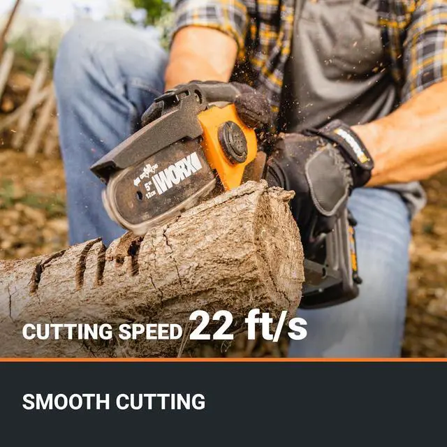 Alt view image 3 of 7 - 20V 5" Mini Cordless Chainsaw, 3.9 lbs, 22 ft/s Chain Speed, Power Share Battery, Upper & Hand Guard WG324 - Battery & Charger Included