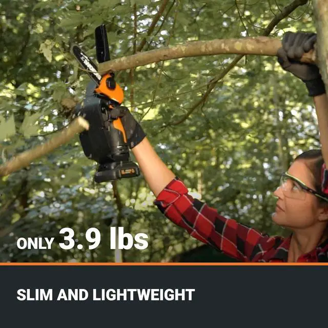 Alt view image 4 of 7 - 20V 5" Mini Cordless Chainsaw, 3.9 lbs, 22 ft/s Chain Speed, Power Share Battery, Upper & Hand Guard WG324 - Battery & Charger Included
