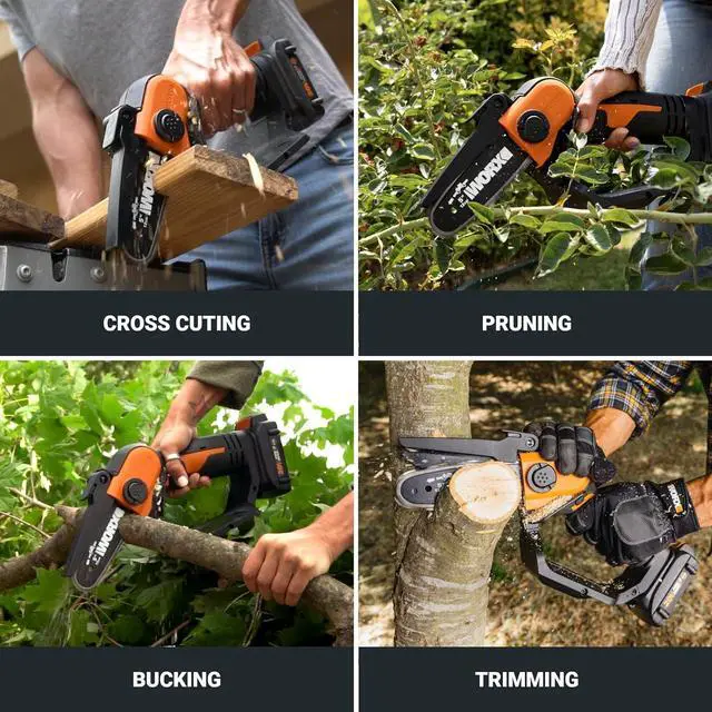 Alt view image 5 of 7 - 20V 5" Mini Cordless Chainsaw, 3.9 lbs, 22 ft/s Chain Speed, Power Share Battery, Upper & Hand Guard WG324 - Battery & Charger Included