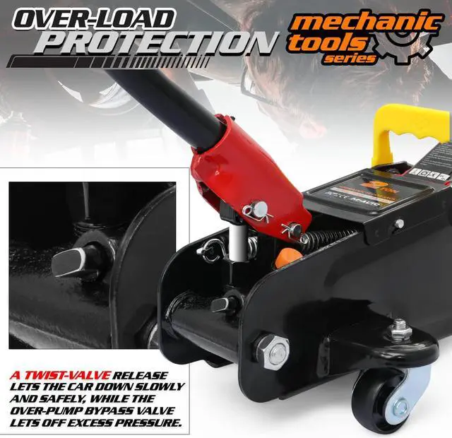 Alt view image 5 of 7 - Hydraulic Trolley Floor Jack Combo with 2 Jack Stands, 2 Ton (4000 lb) Capacity, Steel Car Jacks Adjustable Height 10 3/4" to 16 3/4", Car Lift Auto Repair Tools, Red (Set of 3)