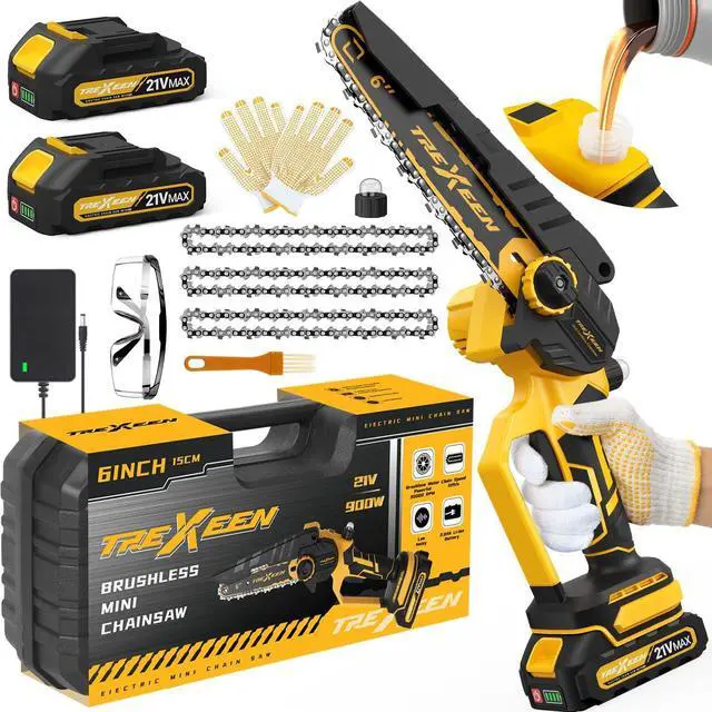 Main image of Mini Chainsaw, 6-Inch Electric Chainsaw Cordless - 2024 Upgraded 900W Brushless Portable Handheld Small Chain Saw with Auto Chain Regulator & Auto Oiler for Wood Cutting/TreeTrimming/Courtyard Garden