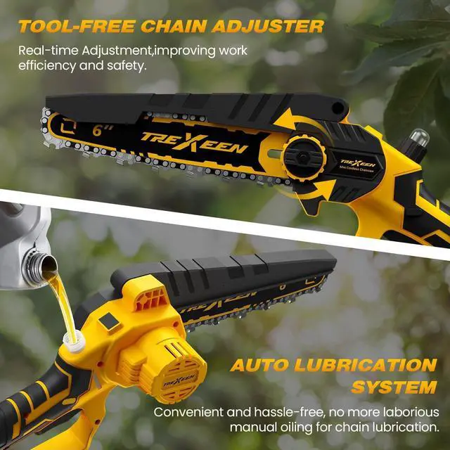 Alt view image 3 of 7 - Mini Chainsaw, 6-Inch Electric Chainsaw Cordless - 2024 Upgraded 900W Brushless Portable Handheld Small Chain Saw with Auto Chain Regulator & Auto Oiler for Wood Cutting/TreeTrimming/Courtyard Garden
