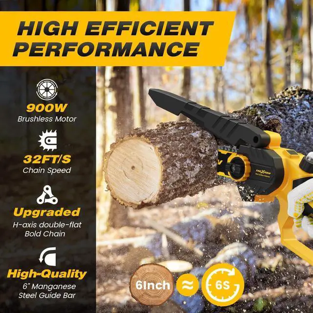 Alt view image 4 of 7 - Mini Chainsaw, 6-Inch Electric Chainsaw Cordless - 2024 Upgraded 900W Brushless Portable Handheld Small Chain Saw with Auto Chain Regulator & Auto Oiler for Wood Cutting/TreeTrimming/Courtyard Garden