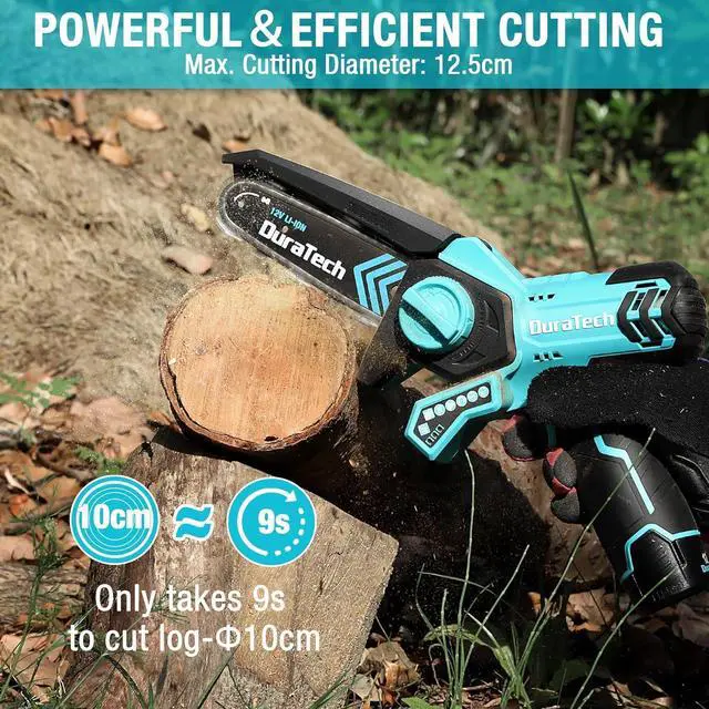 Alt view image 2 of 7 - 12V Mini Chainsaw, 6 Inch Electric Cordless Chainsaw with 2 Batteries & 2 Chains, One-Hand Operated Portable Wood Saw for Garden Tree Branch Pruning, Wood Cutting