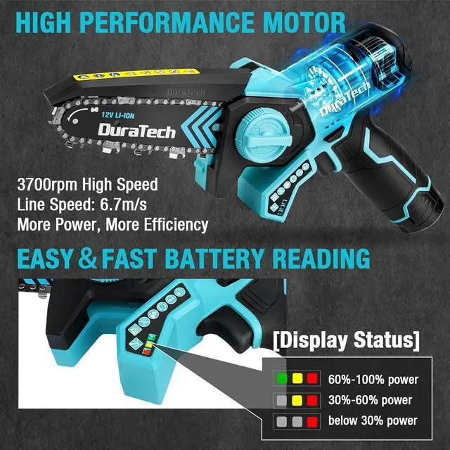 Alt view image 3 of 7 - 12V Mini Chainsaw, 6 Inch Electric Cordless Chainsaw with 2 Batteries & 2 Chains, One-Hand Operated Portable Wood Saw for Garden Tree Branch Pruning, Wood Cutting