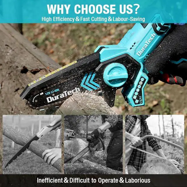 Alt view image 5 of 7 - 12V Mini Chainsaw, 6 Inch Electric Cordless Chainsaw with 2 Batteries & 2 Chains, One-Hand Operated Portable Wood Saw for Garden Tree Branch Pruning, Wood Cutting
